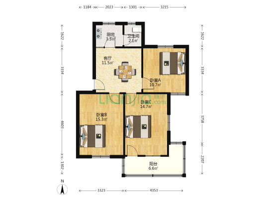 曙光路121号 3室1厅1卫 77平方