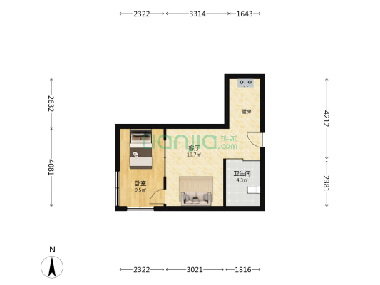 长春昆仑大厦 1室1厅1卫 59平方