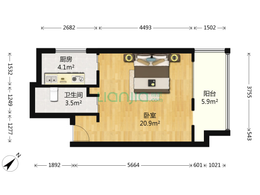 亮马水晶 1室0厅1卫 43平方