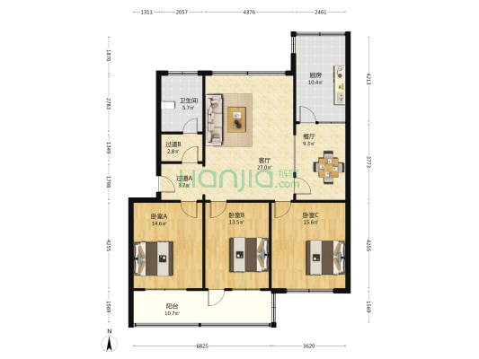 交通银行宿舍 3室2厅1卫 124平方