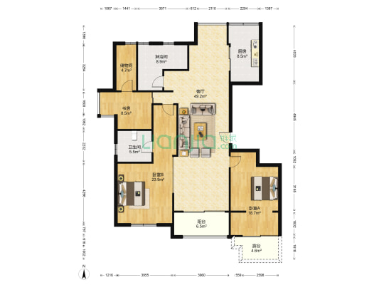 星湖湾 3室1厅2卫 169平方