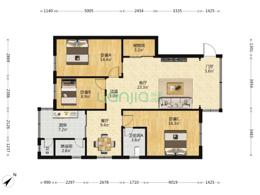 交通局宿舍 3室2厅3卫 106平方