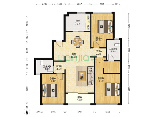 凤起玉鸣 3室1厅2卫 139平方