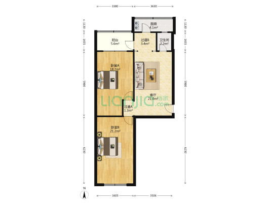 二轻局宿舍 2室1厅1卫 89平方
