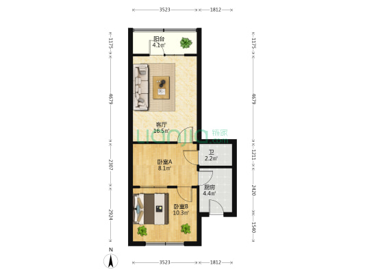 一二一大街55号 2室1厅1卫 48平方