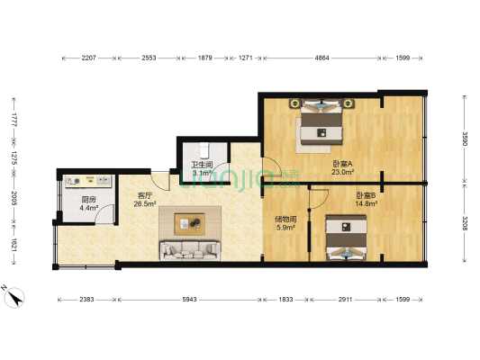 三倒拐街12号 2室1厅1卫 85平方