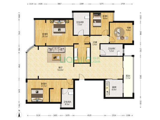 北辰天麓御府 4室1厅3卫 175平方