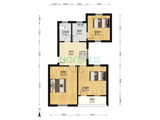 汾湖镇新村路228号 3室1厅1卫 74平方
