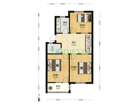 市工务段家属院 3室1厅1卫 70平方