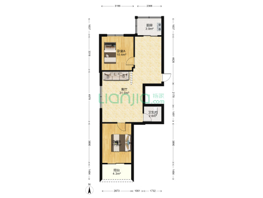 祖庙商住楼 2室1厅1卫 77平方