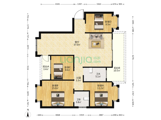 金馬国际 4室1厅2卫 130平方
