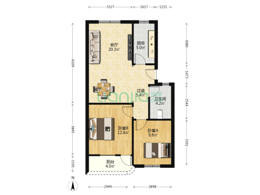 鳌园路 2室1厅1卫 74平方