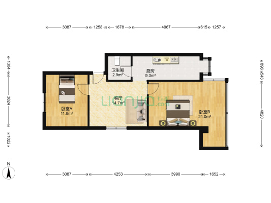 园丁苑 2室1厅1卫 73平方