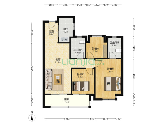 云漾滨江听涛苑 3室1厅2卫 98平方