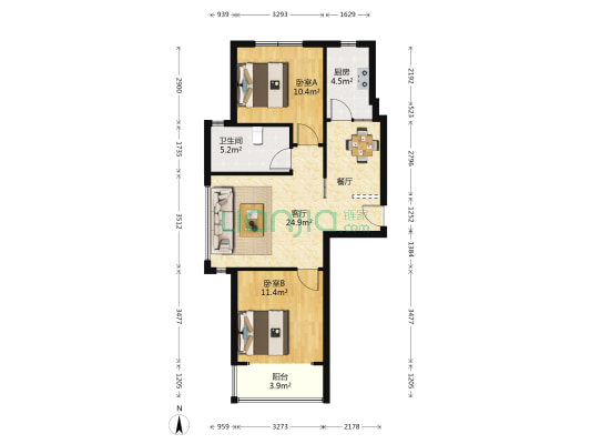 兴源国际城 2室1厅1卫 91平方