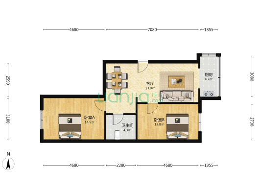 银行家属楼 2室1厅1卫 71平方