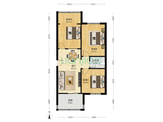康泰医院住宅小区 3室1厅1卫 65平方