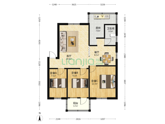 香湾雅苑 3室2厅1卫 79平方