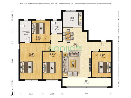 万科紫郡 4室1厅2卫 171平方