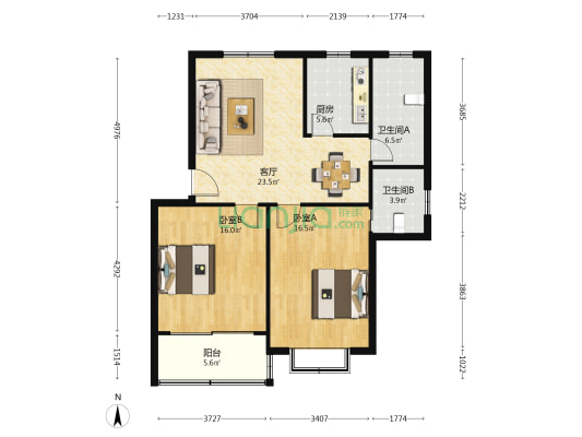 云封公寓 2室1厅2卫 96平方