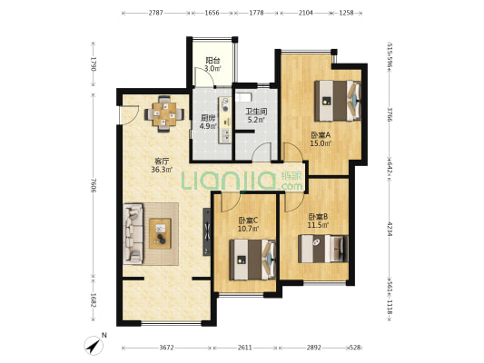 翰林美居 3室1厅1卫 95平方