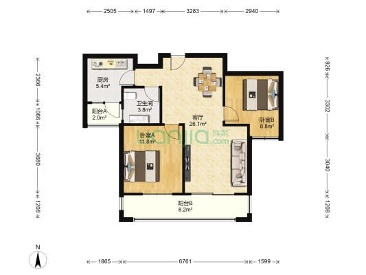 骏景华庭 2室1厅1卫 81平方