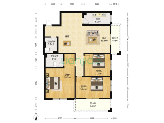 柳兴人家 3室1厅2卫 122平方