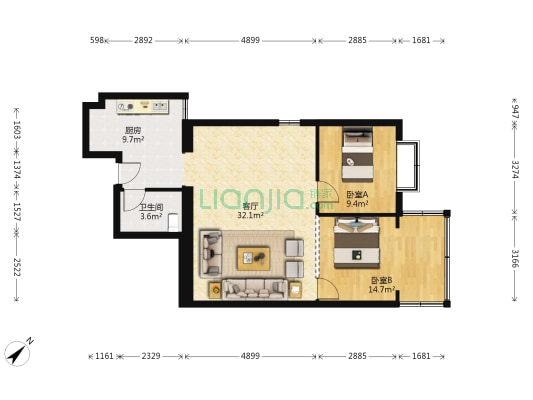 广胜大厦 2室1厅1卫 88平方