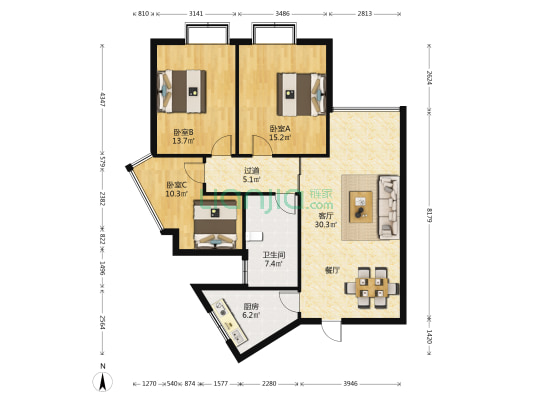 新泰花园 3室1厅1卫 121平方