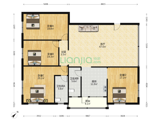 绿田十三街 4室1厅2卫 179平方