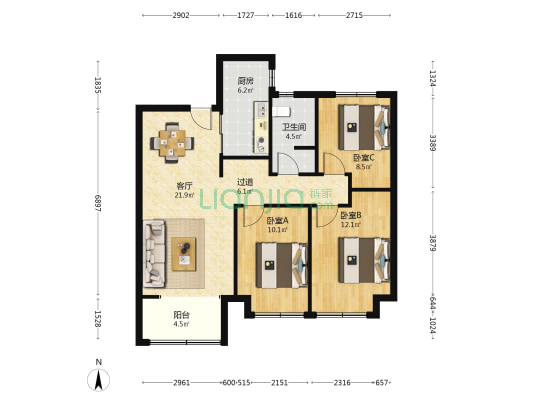 当代境MOMΛ 3室1厅1卫 103平方