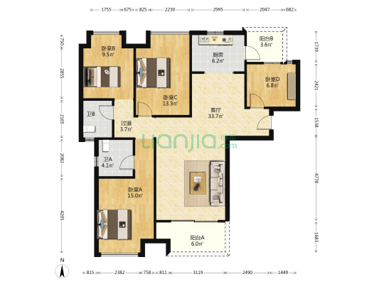 保利国际城中央花园A区 4室1厅2卫 123平方