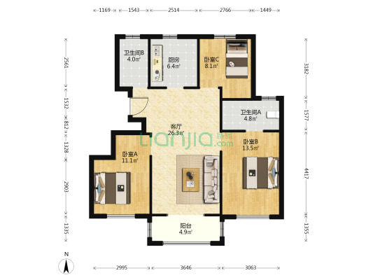 青樾园 3室1厅2卫 106平方