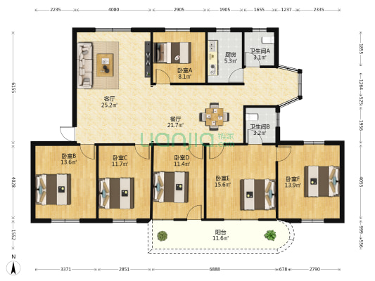 惠远商厦 6室2厅2卫 121平方