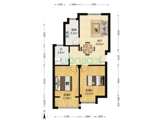 128国际公寓 2室1厅1卫 75平方