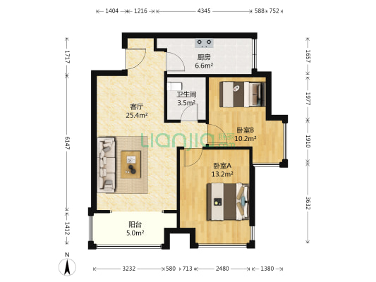 北开花园 2室1厅1卫 89平方