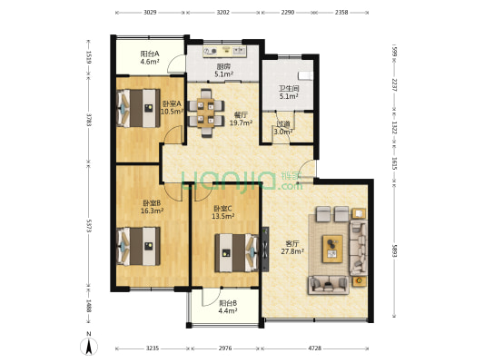 建委开发公司宿舍 3室2厅1卫 127平方