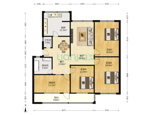 塔山南路3号院 3室2厅2卫 137平方