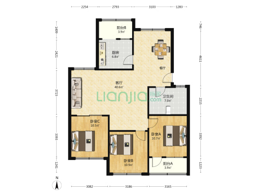 科技局宿舍 3室1厅1卫 117平方