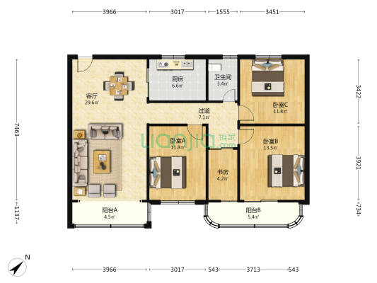 大新大厦 4室1厅1卫 117平方