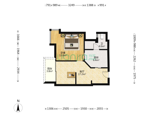 东晶国际公寓 1室1厅1卫 69平方