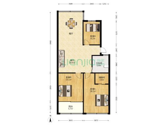 崇安里 3室1厅1卫 105平方