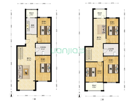 宜居家园 5室2厅2卫 132平方