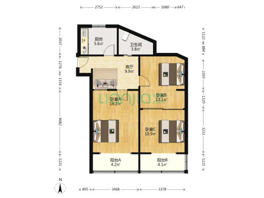 埕口路 3室1厅1卫 86平方