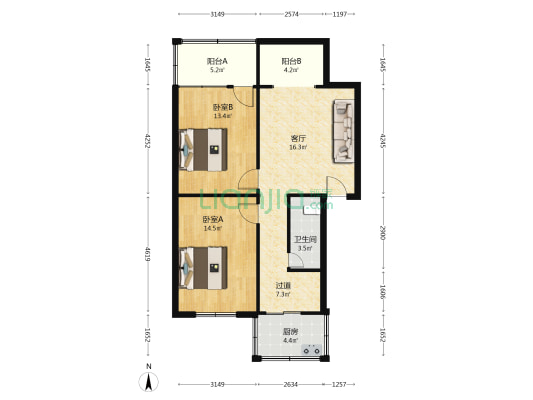 菊乐路11号 2室1厅1卫 67平方
