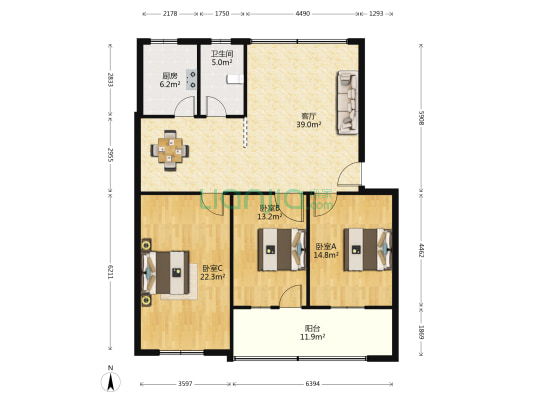 中铁十一局集团第一工程有限公司 3室1厅1卫 127平方
