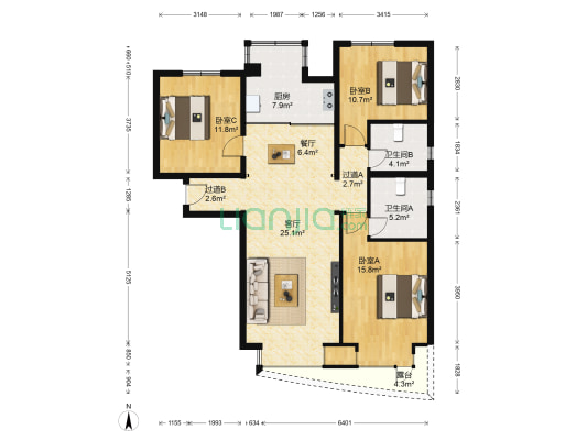 龙山御景 3室2厅2卫 134平方