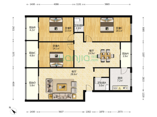 和平路44号院 3室2厅2卫 147平方