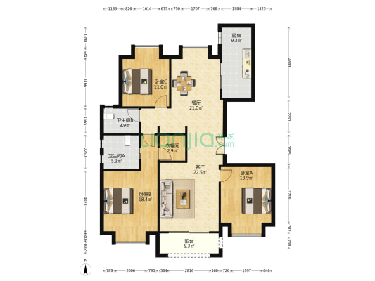 西郊紫薇花园 3室2厅2卫 145平方