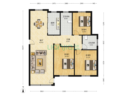 胡同新村 3室1厅2卫 142平方